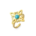 Golden stainless steel adjustable open ring with blue stone and cutout clover design - Gold Four S Witch Knot