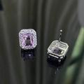 Silver-plated square studs with pink purple zircon stones shown in a pair set - Pink Diamond Square Stud Earrings Led-104