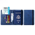 Blue RFID blocking PU leather passport holder wallet with multiple card slots and strap - Elastic Band Style / Navy Blue