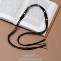 Bohemian braided waist chain with brown wooden beads and tassels on a vintage book - Dark Brown Rope Cylindrical Wood Beads (X530-13)
