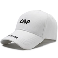 Berretto da baseball bianco regolabile con ricamo CAP nero e struttura a sei pannelli - Regolabile / Bianco