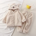 Pigiama beige in flanella per bambini con cappuccio a forma di agnello e calda felpa - 80cm / Set con Cappuccio Coniglio Bianco Riso