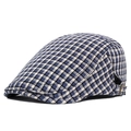 British vintage navy plaid flat cap with adjustable buckle for men and women - Adjustable / Blue