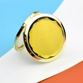 Portable folding gold metal makeup mirror with a large yellow faceted crystal stone - Gold Crystal Yellow