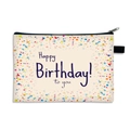 Beige canvas Happy Birthday storage pouch with colorful confetti and navy script - Blue Birthday Wish Style (06)