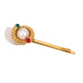 Pasador de acero inoxidable bañado en oro 18K con perla y piedras de estilo retro - Pinza para el pelo de perlas envueltas en torsión - Dorado