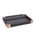 Walnut wood jewelry display tray with dark gray velvet lining and matte gold corners - Ring Slot Empty Tray / Gray