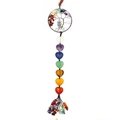 7 Chakras Tree of Life hanging ornament with heart-shaped natural stones and owl charm - Heart Style - Silver Owl 2 Tree