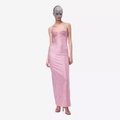 Robe longue élégante à paillettes roses avec bretelles fines et fente haute pour femme - S / Rose Lotus