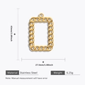 Macro view of geometric stainless steel rectangle chain pendant with size dimensions - Gold Hollow Frame Pendant