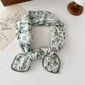 Floral cotton linen scarf in white and green botanical print with stitched edges - Green Flower