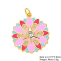 Detail of flower charm with colorful enamel petals and zircon center 24.3*21mm size - Pink Sky Blue Mandala