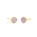 Elegant gold plated round stud earrings featuring purple pavé crystals for women - Gold Tone + Violet