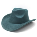 Detail shot of peacock blue suede cowboy hat showing fine stitching and matte texture - M(56-59CM) / Dark Green Suede