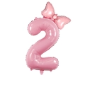 Pink foil number 2 balloon with white polka dot bow decoration for party birthday decor - Candy Pink Bowknot Number-2