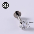 G23 titanium labret piercing stud featuring a 4mm heart-shaped clear cubic zirconia - Heart Zircon-4mm