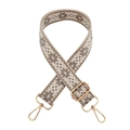 Dettaglio della tracolla larga in stile etnico geometrico con fibbie metalliche dorate - Chiusura in Argento / X5-Crema Grigio