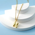 Bubble letter H pendant necklace in gold finish with delicate beaded chain accessory - Letter H(H)