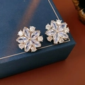 Orecchini a lobo a fiore in argento con zirconi trasparenti taglio marquise e tondo - Stile Fiore in Zirconia Marquise a Sei Petali (HE31098) / Argento-Zirconia Trasparente