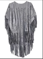 Gray faux suede hollowed-out shawl with long tassels and minimalist retro design - Silver Gray (107#) / Over 175cm