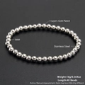 5mm silver stainless steel bead stretch bracelet featuring a high-polished metallic finish - 5mm/40 Beads / Silver