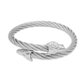 Zilveren roestvrijstalen kabelarmband met gedetailleerde dubbele wolfskopmotieven - Zilver