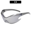 Gafas de sol Y2K futuristas C4 gris oscuro con lentes de espejo plateadas dentadas - Plata Espejado