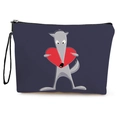 Borsa da trucco blu scuro con lupo che tiene un cuore e cinturino da polso nero - Stile Lupo Cuore Cartone Animato 1 / 17*25cm (Lino) con Cinturino