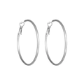 Macro view of large silver stainless steel hoop earrings with high-polished surface - 40mm / Steel