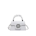 Sac à main blanc à motif crocodile avec boucle en cristal et poignée plissée - Boucle Carrée en Strass / Blanc
