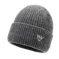 Dark grey ribbed knit beanie with embroidered WV logo, warm winter cuff cap for unisex style - One Size / Dark Gray