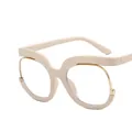 Montura de gafas oversize blanco roto con detalles dorados y lentes transparentes - Blanco Crema Lente Clara
