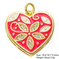 Macro shot of heart-shaped gold-plated enamel pendant with zircon stone and eye motif - Red Enamel Flower Style