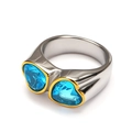 Macro shot of vintage style wide silver band ring featuring blue heart crystals - Silver/Gold Edged (Blue Heart)