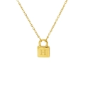 Golden padlock pendant necklace with engraved letter H on a delicate link chain - Letter H