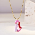 Modieuze gouden letter B ketting met roze en witte emaille hanger in snoepkleuren - Letter B