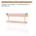 Single-tier velvet bracelet display stand with gold metal rod and wooden base - Beige Velvet