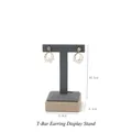 Detail of gray T-shaped earring stand with wooden base and 10.5cm height measurements - T-Shape Earring Stand