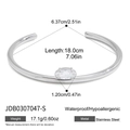 Macro detail of stainless steel cuff with marquise zircon showing sizing and specs - Silver Marquise Zirconia Style (JDB0307047-S)