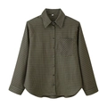 Camicia a quadri da donna a maniche lunghe con taschino su sfondo bianco - S / Quadretti Marrone Verde Scuro