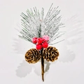 Artificial pine branch with snow spray, pine cones, and red berries for Christmas decor - No. 8 Red Berries with Snow