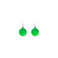 Detail of green disco ball earrings with reflective plastic surface and metal hooks - Solid Green Disco Ball Earrings