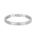 Pulsera de identidad de acero inoxidable plateado pulido con placa lisa rectangular - Con barra curva / Color Acero