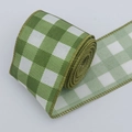 Nastro di Natale a quadri verde e bianco in finto lino con bordo metallico - 5,5 cm / Verde