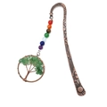 Handmade bronze Tree of Life bookmark with colorful chakra beads and green crystal stones - Green Aventurine/Green