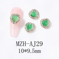 Detail of 10x9.5mm green cat-eye heart nail charm with rhinestones and gold base - Gold Base Emerald Green Opal (AJ29)