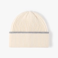 Thick knit cream beanie with gray stripe detail on the cuff for winter warmth - Off-white with Grey Stripe