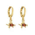 Cute 18K gold-plated dinosaur drop earrings with orange zircon stones for women - Dinosaur (Orange Red Stone)