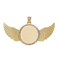 Gold sublimation photo necklace with angel wings and sparkling diamond accents - X459-16 Gold Round Wing Pendant Blank