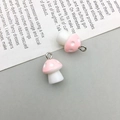 Pink and white mushroom charms made of resin with silver rings for DIY jewelry making - Pink Resin Mushroom